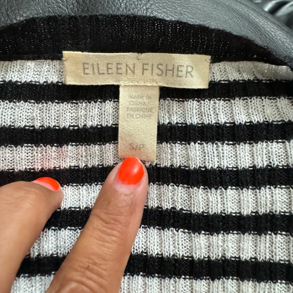 Eileen Fisher Stripe Organic Linen Round Neck Boxy Sweater Black White Size S/P - Picture 6 of 6